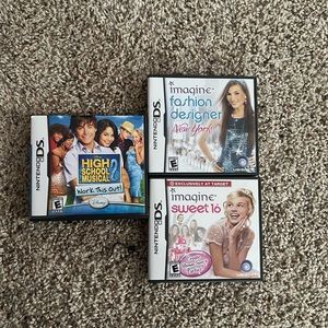 3 Nintendo DS Games. Imagine sweet 16 & fashion designer and high school musical